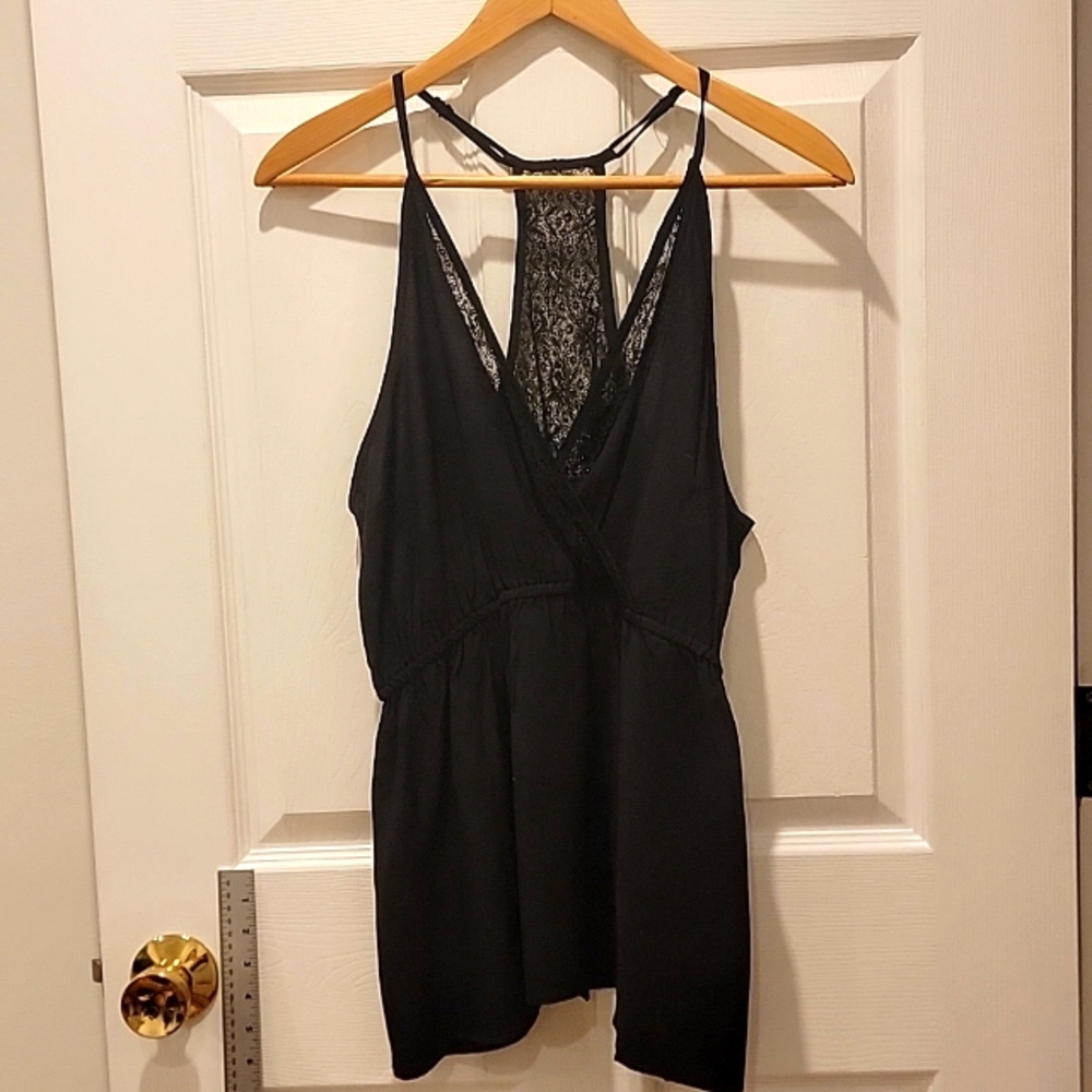 Esley Black Halter Empire Waist Blouse Large